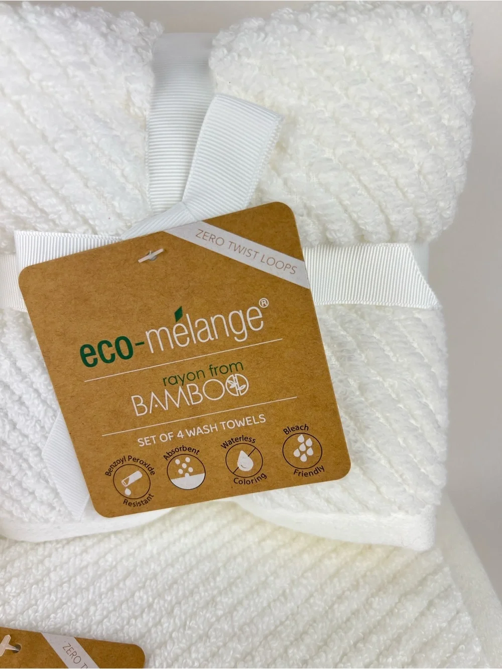 Eco Melange Bamboo Bath Towels White Soft Cotton Rayon Absorbent 8 Pc Set NEW